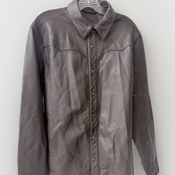 John Varvatos Chocolate Brown Leather Western Insp Sexy Shirt, Button/design - Picture 1 of 9